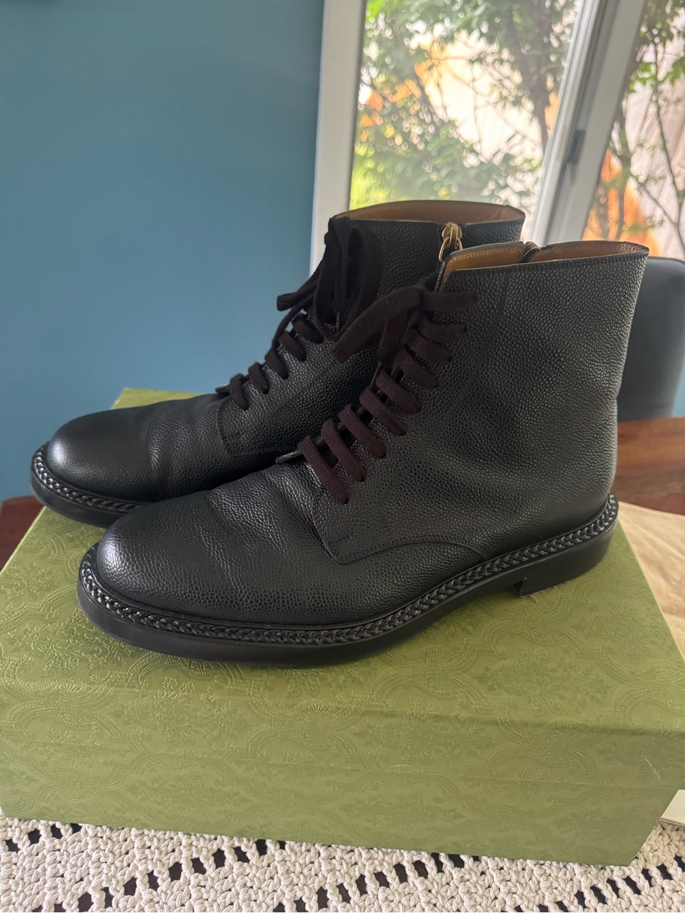 Gucci Black Leather Lace-Up Men's Ankle Boots
